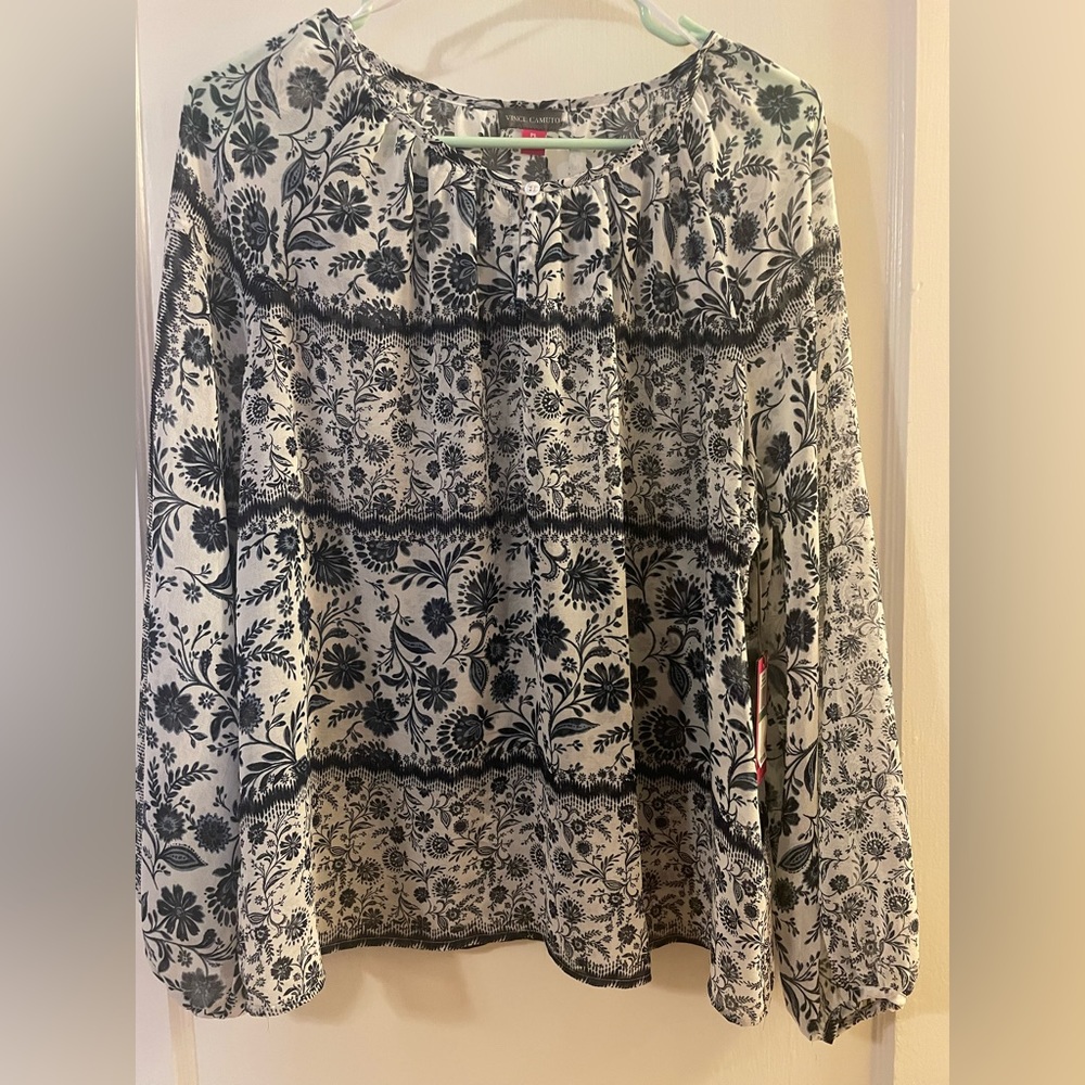 NWT Vince Camuto White & Navy Blue Blouse Petite Large